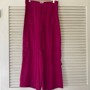 Anthropologie wide leg cargo pants size 12 hot pink